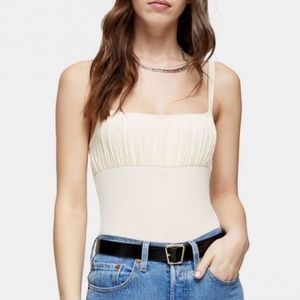 •SOLD• Topshop Ruched Bodysuit color Cream size 12 boho style